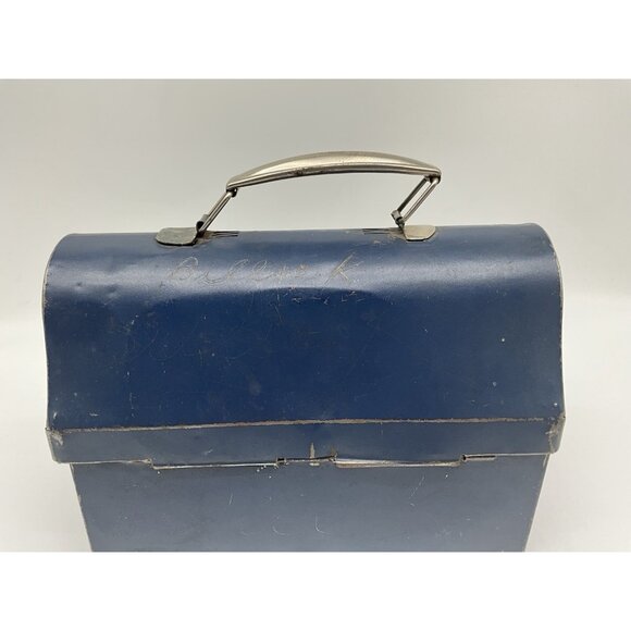 Vintage 1940's Era Dome Top Metal Lunch Box by American Thermos Bottle Co Blue. - Picture 11 of 16